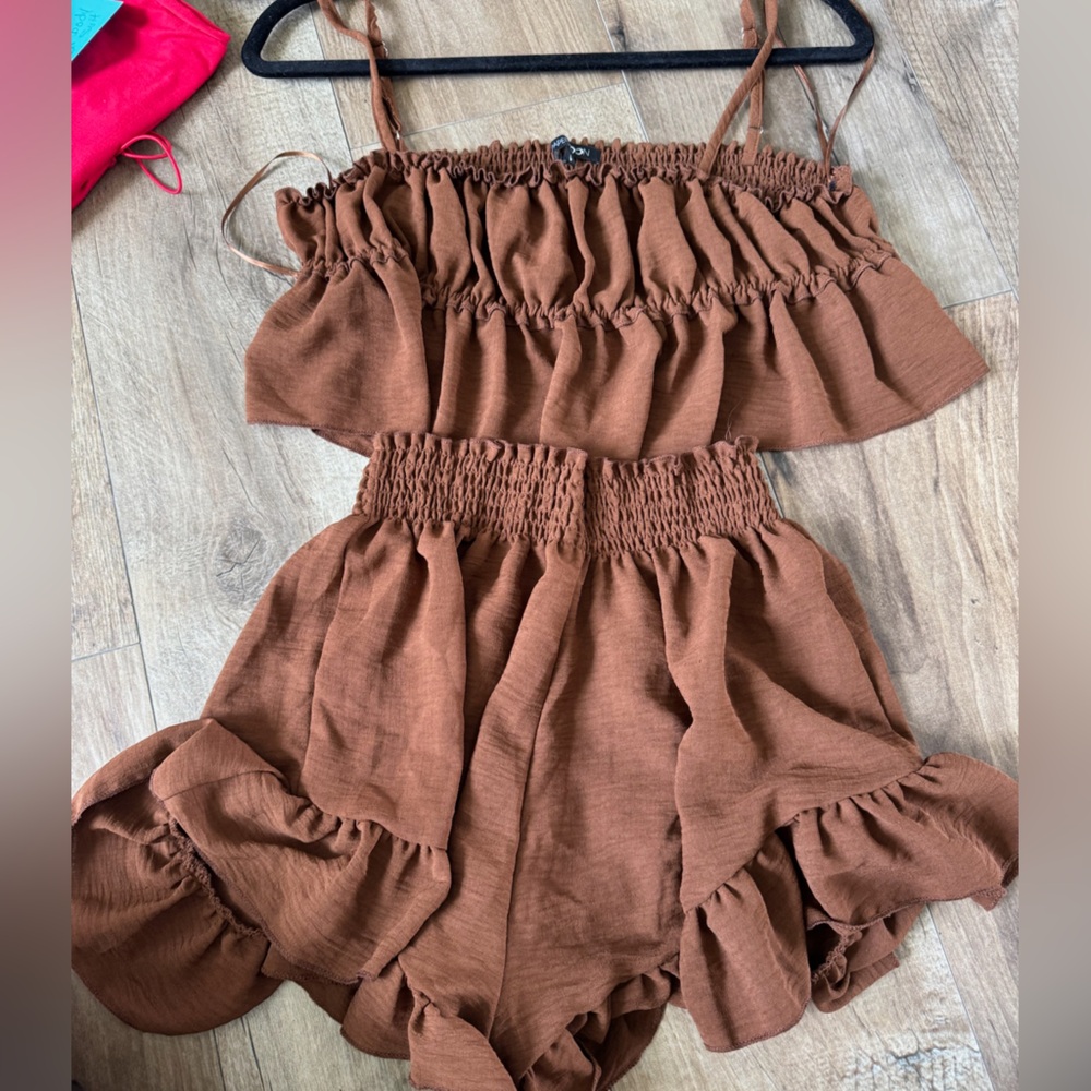 adorable brown fashion nova skirt and short set